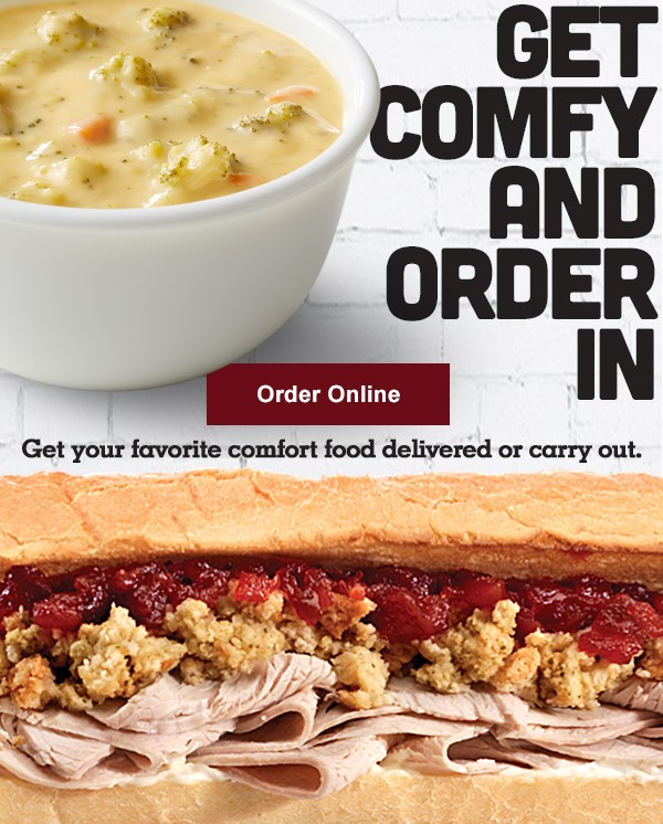 Get cozy and order in some toasty sandwiches and warm soup from D’Angelo